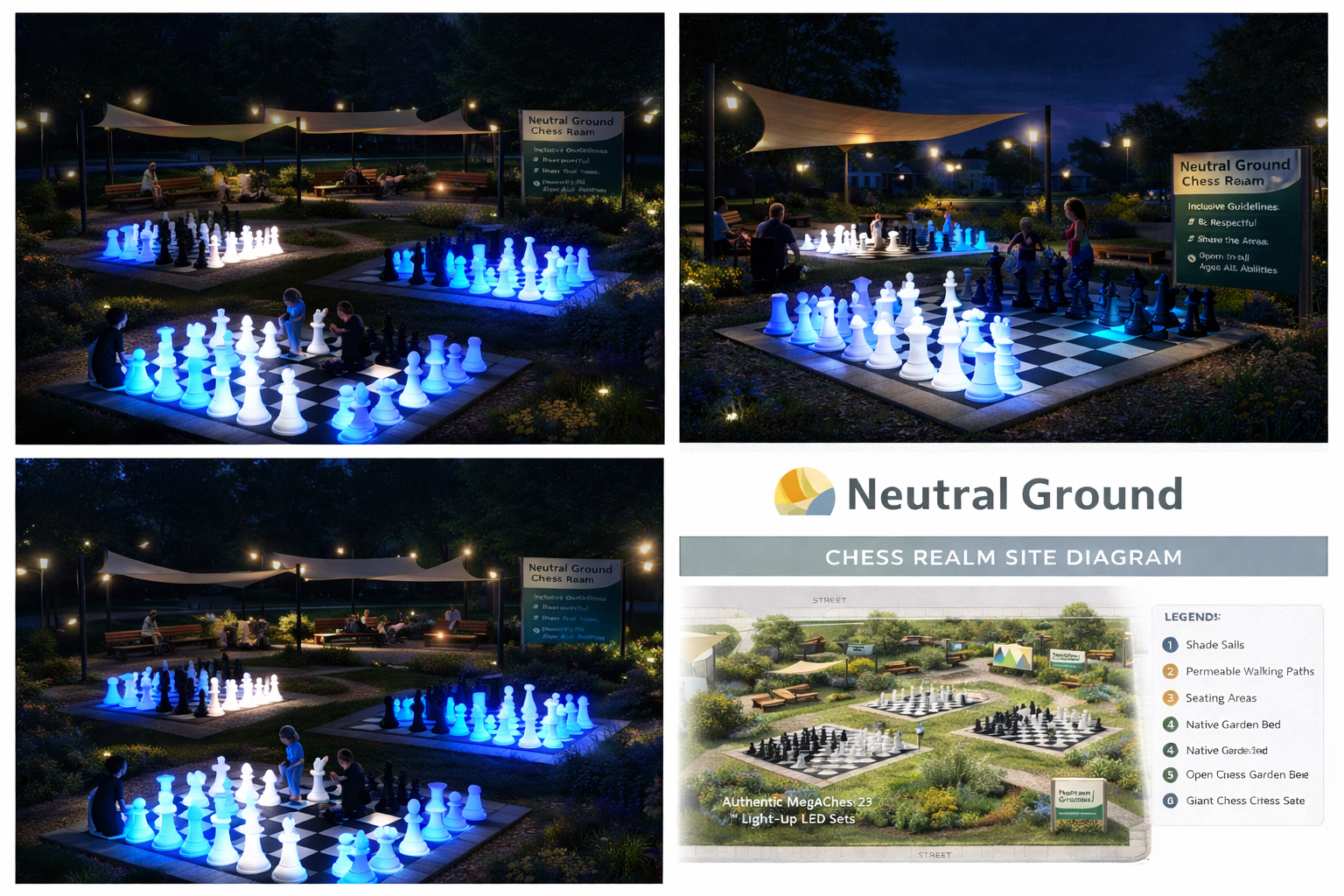 Chess Realm at Neutral Ground — evening view