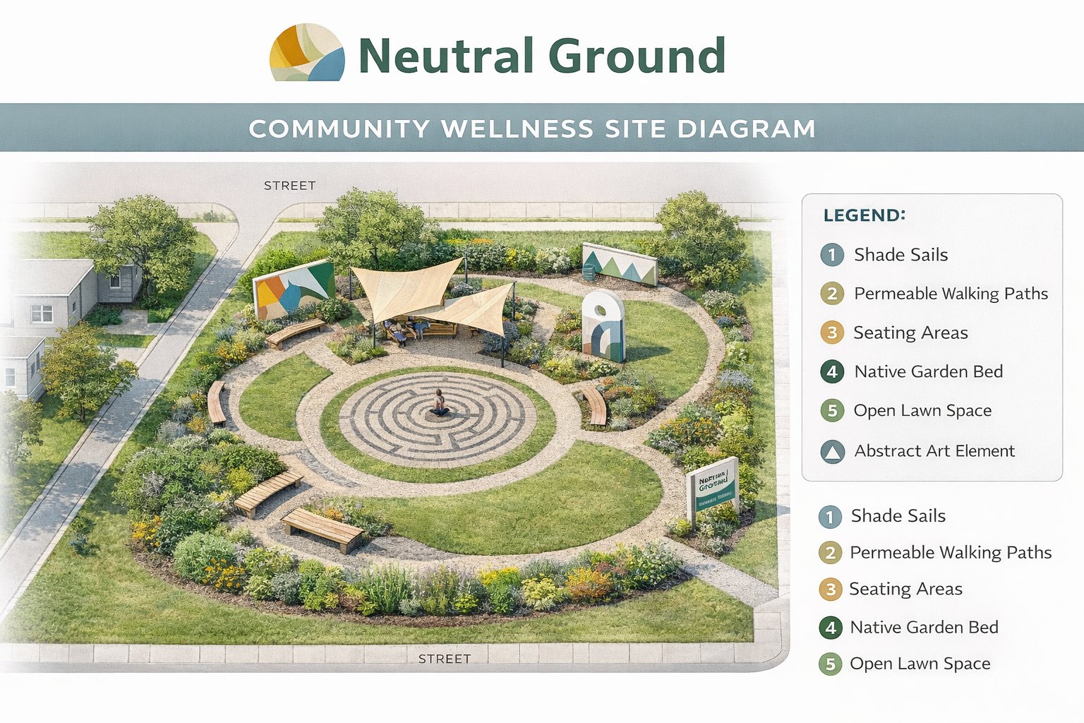 Neutral Ground site diagram showing features